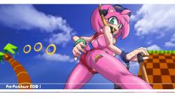 amy_rose anthro artist_request ass bikini black_nose breasts cameltoe clothing eulipotyphlan female green_eyes hedgehog looking_at_viewer pink_fur pussy_slip scuba solo sonic_(series) sonic_mania swimsuit tattoo