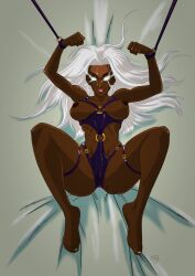 african african_female areolae athletic athletic_female barefoot big_breasts bondage breasts breasts_out busty dark-skinned_female dark_skin female female_focus female_only hourglass_figure lipstick long_hair makeup marvel marvel_comics nail_polish nipples nude nude_female ororo_munroe smvworkshop storm_(x-men) tagme tied_up toenail_polish white_hair wide_hips x-men