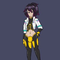 1futa 2022 alternate_costume black_hair breasts bulge chen_(intrudecate) clothed clothing flaccid fully_clothed futa_only futanari human intrudecate jacket light-skinned_futanari light_skin long_hair red_hair small_breasts solo standing two_tone_hair