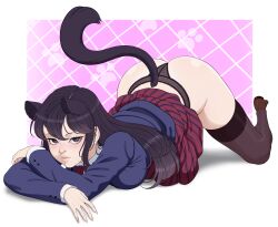 1girls absurd_res ass black_eyes black_hair black_socks blush brown_loafers cat_ears cat_tail clothed face_down_ass_up female female_only heart-shaped_pupils jack-o_pose komi-san_wa_komyushou_desu komi_shouko loafers long_hair looking_at_viewer luenartt lying lying_down panties school_uniform shoes socks solo stockings tail thigh_socks thigh_squish thighhighs underwear upskirt