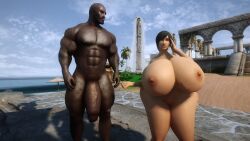 1boy 1girls alternate_breast_size curvy dark-skinned_male huge_ass huge_breasts huge_cock interracial light-skinned_female light_skin makad321 penis voluptuous