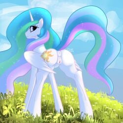 absurd_res darkmageorigin equid equine female feral field friendship_is_magic hasbro hi_res horse mammal my_little_pony photo_shoot pony princess_celestia_(mlp) solo