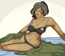 1girls avatar_legends bra cupoteadium earth_kingdom female female_only green_eyes lingerie lingerie_only mature_female medium_breasts milf panties solo suyin_bei_fong the_legend_of_korra underwear