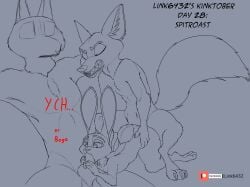 anthro ass blowjob canid canine disney doggy_style fellatio female flat_chest fox from_behind_position genitals group hi_res judy_hopps kinktober kinktober2022 lagomorph leporid link6432 male male/female mammal monochrome nick_wilde nude oral page_28 penetration penile penis rabbit sex simple_background sketch spitroast testicles threesome trio ych zootopia