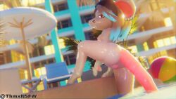 3d 3d_(artwork) angry_face anthro ass big_ass black_hair blue_hair brown_eyes dreams female female_focus female_only finch furry grey_fur naked pool pussy rat sarafamily small_breasts tagme tail thick_ass thmxnsfw