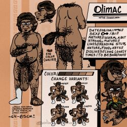 absurd_res anthro bovid cervid equid furry genitals hair hi_res humanoid hyper hyper_genitalia male mammal model_sheet olimac_(olimacdoodles) olimacdoodles procyonid pubes raccoon solo stated_bisexuality toony