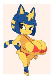 2022 animal_crossing ankha big_breasts breasts breasts_bigger_than_head cleavage female furry huge_breasts nintendo runbasamba swimsuit tagme