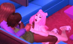 breasts cum cum_in_mouth cum_on_face devious_desires deviousdesires egirl hentai pink_hair sims4 the_sims_4