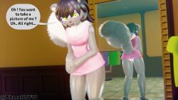 3d 3d_(artwork) anthro black_hair blush dreams dress female female_focus female_only furry green_eyes grey_fur no_panties pussy sarafamily serenata_mephitis tagme thmxnsfw white_fur