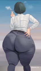 1girls ass back_view bamboo_ale big_ass big_butt bubble_ass bubble_butt butt chainsaw_man cigarette dark_hair dat_ass fat_ass female female_only himeno_(chainsaw_man) huge_ass huge_butt large_ass long_sleeves mature_female pants shirt short_hair solo solo_female thick thick_ass thick_thighs voluptuous wide_hips