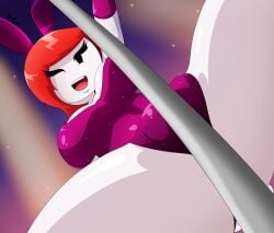 anthro breasts bunny_ears bunny_tail bunnysuit ellie_rose female female_focus female_only henry_stickmin_(game) leotard mob_face nobytes_(artist) pole pole_dancing red_hair smiling solo solo_female solo_focus spread_legs stickman tagme thick_thighs white_skin winking_at_viewer