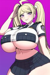 1girls ai_generated akamatsu_kaede bimbo blonde_hair danganronpa huge_breasts large_breasts miniskirt multi_digit multi_finger nai_diffusion new_danganronpa_v3 police_uniform seductive_smile stable_diffusion tagme thick_thighs twintails underboob