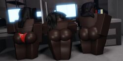 3d 3girls ass ass_focus beret bikini bikini_bottom cometrr34 computer dark-skinned_female dark_skin echorr34 female female_focus female_only glasses headphones human human_only looking_back nude office roblox roblox_avatar robloxian robloxian_mia_khalifa scp_foundation scp_guard self_upload sunglasses tagme