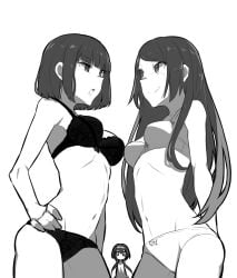 3girls akiko_yosano anime_style artist_request beauty_mark black_underwear black_white bsd bungo_stray_dogs bungou_stray_dogs facing_each_other female_only hand_on_hip hands_behind_back izumi_kyouka izumi_kyouka_(bungo_stray_dogs) long_hair naomi_tanizaki short_hair sketch smiling talking underwear underwear_only watching white_underwear