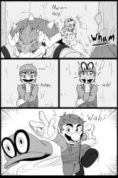 1girls 2boys body_swap bowser cappy_(mario) comic comic_page female kiahl lobsterkiahl male mario mario_(series) nintendo possession princess_peach self_upload super_mario_odyssey