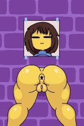 anus ass brown_hair fapwall frisk glory_hole shy_jaz through_wall undertale undertale_(series) yellow_body