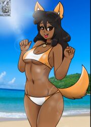 1girls 2019 animation_meme_community beach bikini dark_skin haloowl youtube youtuber zippkey