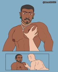 1boy big_chest big_nipples black_panther:_wakanda_forever gay human interracial large_breasts light-skinned_male light_skin male male_only man_boob man_boobs marvel marvel_cinematic_universe mayan meme merman muscles muscular muscular_male namor native_american_male sfw shirtless squeezing_chest tenoch_huerta yaoi