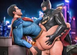 2boys anal anal_sex bara batman batman_(series) big_penis bruce_wayne cape clark_kent dc dc_comics domredsins facial_hair gay gay_sex hairless_balls hairy hairy_legs half_naked hand_on_shoulder hero heroes muscle muscles muscular pantless penis penis_out pleasure_face superman superman_(series) uniform yaoi