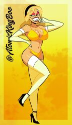 1girls artist_name atomickingboo big_breasts blonde_hair breasts busty cleavage clothing eyebrows eyelashes eyes female freckles hair high_heels hips hourglass_figure large_breasts legs light-skinned_female light_skin lips long_hair original original_character sarah_mcneil thick_legs thick_thighs thighs voluptuous watermark wide_hips