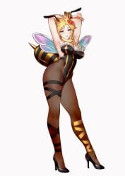 1girls antennae bee bee_costume bee_girl blonde_hair blue_eyes bow_in_hair braid breasts cloud_strife cloudette_strife final_fantasy final_fantasy_vii flower_in_hair fur_collar genderswap genderswap_(mtf) high_heels highleg highleg_leotard honey_bee_inn large_breasts leotard looking_at_viewer pantyhose rule_63 spiked_hair strapless strapless_leotard tabobox wings wrist_cuffs