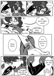 anthro blindfold blush comic comic_page cowgirl_position dawnelle ear_blush english_text female femdom male monochrome sally_acorn sega sonic_(series) sonic_the_hedgehog sonic_the_hedgehog_(archie)