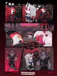 angry blitzo_(helluva_boss) blush car clothing collar comic english_text hellhound helluva_boss loona_(helluva_boss) loonanudes outdoor page_4 phone text thigh_highs thighhighs verosika_mayday_(helluva_boss) vortex_(helluva_boss)