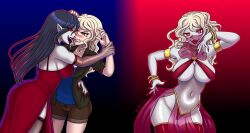 2girls bimbo bimbofication blonde_hair blue_skin brainwashing breast_expansion corruption dancer enemy_conversion eye_color_change female huge_ass huge_breasts identity_death light-skinned_female mind_control navel pale-skinned_female porniky red_eyes skin_color_change story_at_source thick_thighs transformation vampire vampire_girl wide_hips yellow_hair