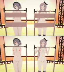 3d blush breasts completely_nude completely_nude_female danganronpa danganronpa_2:_goodbye_despair danganronpa_v3 embarrassed embarrassed_nude_female enf exposed_breasts exposed_pussy female koikatsu large_breasts nude public_nudity pussy sonia_nevermind straight_hair super_danganronpa_2 toujou_kirumi ultimateenf