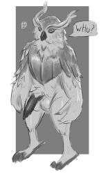 anthro avian balls big_penis bird blizzard_entertainment digital_media_(artwork) fur genitals hi_res male mammal muscular nude nyanrawr owl penis simple_background solo steward_(warcraft) video_games warcraft