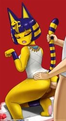 1boy 1girls 2021 anal anal_sex animal_crossing animal_ears ankha ankha_(animal_crossing) anthro anthro_penetrated anus artist_name ass ass_grab athletic_female bangs bare_shoulders black_eyes blonde_hair blue_ears blue_hair blunt_bangs bob_cut bodily_fluids body_fur bottomless breasts cat_ears cat_girl cat_tail closed_eyes clothed clothing colored_skin digital_media_(artwork) domestic_cat dress egyptian egyptian_clothes erection fang fangs felid feline felis female fewer_digits from_behind fur furry furry_female furry_with_non-furry genitals hair hair_ornament hetero hi_res human human_on_anthro human_penetrating humanoid_genitalia humanoid_penis interspecies john_joseco light-skinned_male looking_back makeup male_human/female_anthro male_on_anthro male_pubic_hair mammal nintendo offscreen_character open_mouth patreon_username paw_pose penetration penis pubes pubic_hair pussy red_background sex sex_from_behind shirt short_dress short_hair simple_background sleeveless sleeveless_dress snake_hair_ornament solo_focus squatting striped_tail sweat sweatdrop tail tail_grab tail_raised uncensored unseen_male_face veins veiny_penis video_games watermark white_dress yellow_body yellow_fur yellow_skin