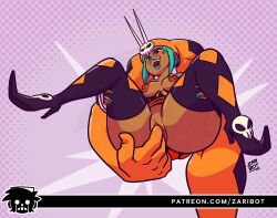 1girls ass breasts brunette cerebella dark-skinned_female fingering_pussy masturbation nipples no_panties pussy skullgirls thick_thighs thighhighs zaribot