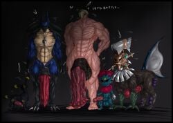 abs aomokoka bara gladion_(pokemon) hyper hyper_penis lucario male multiple_boys muscular_male penis pokemon pokemon_(species) pokemon_sm type:_null umbreon weavile