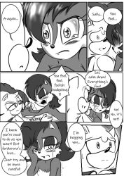 anthro comic comic_page dawnelle english_text female femdom male monochrome sally_acorn sega sonic_(series) sonic_the_hedgehog sonic_the_hedgehog_(archie)