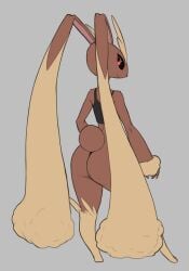 1girls 2021 anthro ass big_ass big_butt bottomless brown_fur bunny color digital_drawing_(artwork) digital_media_(artwork) female female_focus female_only furry looking_back lopunny nintendo pokémon_(species) pokemon pokemon_(species) rabbit simple_background sports_bra standing tank_top w4g4