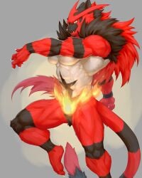 1girls 2022 abs anthro black_body black_fur breasts captainjohkid female female_incineroar female_only fire fur grey_background hi_res incineroar looking_at_viewer muscular muscular_anthro muscular_female nintendo pokémon_(species) pokemon red_body red_fur smiling smiling_at_viewer solo striped_body striped_fur stripes video_games