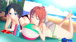 2girls ass_cleavage beach beach_ball bedroom_eyes big_ass big_breasts blender butt_crack elma_(dragon_maid) elmast_ kobayashi kobayashi-san_chi_no_maidragon looking_at_viewer miss_kobayashi's_dragon_maid multiple_girls no_glasses thick_thighs