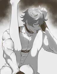 1boy 1girls abs attractive_dom bite_mark breasts childe_(genshin_impact) choker choking dominant_male faceless_female feet female female_pov genshin_impact gloves greyscale harness legs_up licking light-skinned_female light-skinned_male light_skin male male_focus muscular muscular_male nipples pov scar submissive_female sweat tartaglia_(genshin_impact) thiccwithaq