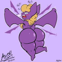 allies_(axis4s) anthro ass axis4s bat blushing bodily_fluids glasses glistening_body male nude purple_body solo sweat sweating thick_thighs wings