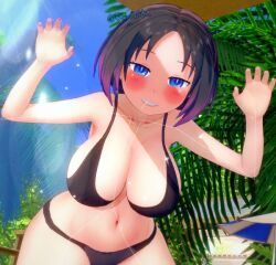 3d beach big_breasts bikini blush elma_(dragon_maid) elmast_ hands_up kobayashi-san_chi_no_maidragon miss_kobayashi's_dragon_maid sharp_teeth short_hair