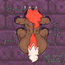 angel_sinz big_ass dialogue english_text fox fox_ears fox_girl stuck stuck_in_wall terraria through_wall zoologist_(terraria)