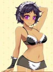 1girls accurate_art_style black_hair brown_skin crush_crush female female_only lingerie lotus_(crush_crush) maid_headdress purple_eyes sad_panda_studios