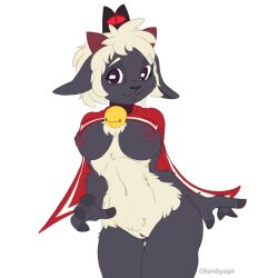 anthro bell bovid breasts cape caprine clothing collar crown cult_of_the_lamb female fur genitals hi_res horn lamb_(cult_of_the_lamb) lordyupi mammal nipples nude pussy sheep solo video_games wool_(fur)