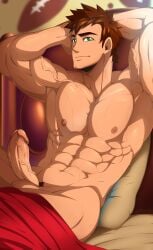 abs alex_mullner big_penis erect_penis gay muscular muscular_male smile solo solo_male stardew_valley sweat