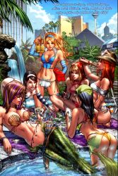 alcohol alice_(wonderland) alice_in_wonderland alice_liddell ass belinda belinda_(zenescope) britney_waters calie_liddle cards grimm_fairy_tales_(comic) grimm_fairy_tales_zenescope little_red_riding_hood multiple_girls red_riding_hood sela_mathers swimsuit the_little_mermaid_(zenescope) zenescope