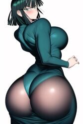 ai_generated ass ass_focus ass_in_dress ass_visible_through_clothes big_ass big_breasts big_butt black_dress blush bottom_heavy breasts butt clothing dat_ass dress fubuki_(one-punch_man) looking_at_viewer looking_back nai_diffusion one-punch_man round_ass stable_diffusion thick_thighs tight_clothing