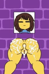 anus ass brown_hair cum cum_in_ass cum_in_pussy cum_inside fapwall frisk glory_hole naked shy_jaz through_wall undertale undertale_(series) yellow_body