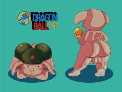 anthro anthro_only ass backsack balls big_ass big_balls big_butt dragon_ball dragon_ball_(object) dulone feet furry genitals holding_object male male_only nude oolong partially_clothed pink_body shortstack simple_background suina sus_(pig) tail thick_thighs two_tone_skin wide_hips