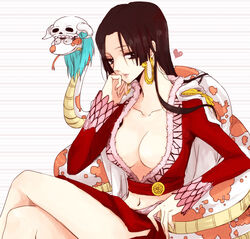 1girls akil0305 animal boa_hancock breasts cape cleavage epaulettes female female_focus female_only highres long_hair one_piece salome_(one_piece) skull snake solo_focus straight_hair