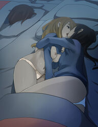 3girls ass bed breasts cucked_by_lesbian cuckquean female highres human human_only k-on! kissing licking lying mio_akiyama_(k-on!) multiple_girls nipples panties sex_next_to_sleeping_person sleeping tsumugi_kotobuki_(k-on!) underwear yuri